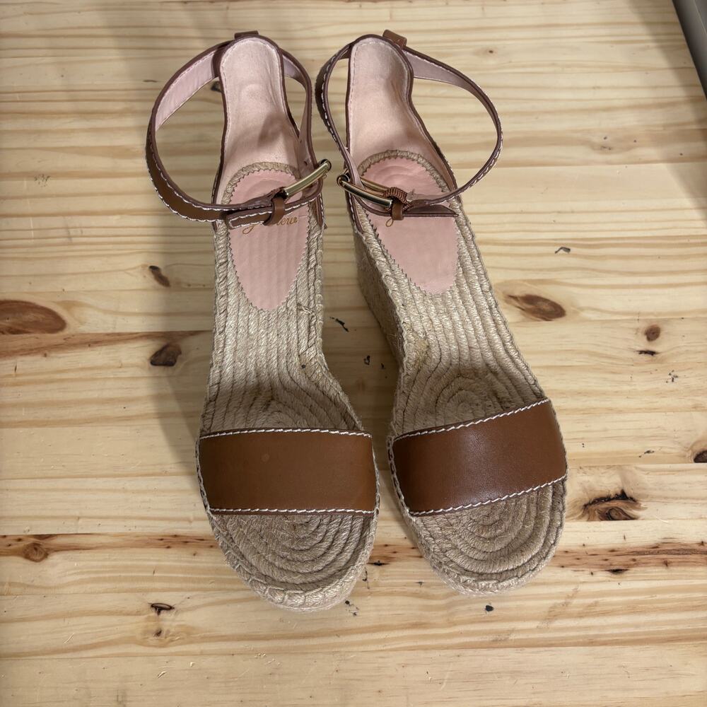 J Crew Size 7 Leather Flatform Wedge Espadrilles Burnished Pecan Brown Heel - Picture 6 of 12